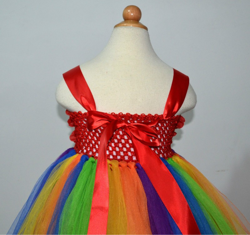 Warna Pelangi Gadis Bunga Tutu Gaun Anak Berbulu Vintage Gaun balska haljina od tila s Ikat Kepala Anak Gaun Pesta Kostum