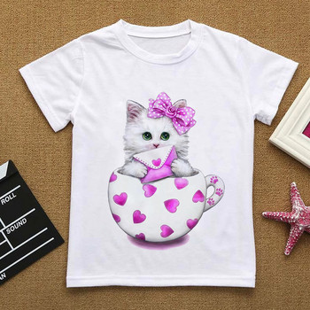 Λουλούδια Καλοκαιρινά Ρούχα Love You Γάτα Κινούμενα σχέδιαΤΠουκάμισο Βρεφικά πράγματα για κορίτσια Ρούχα για αγόρι μπλουζάκι Παιδικό μπλουζάκι αγόρι λευκό κοντομάνικο μπλουζάκι
