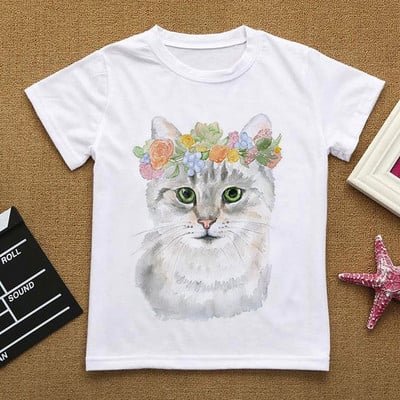 Λουλούδια Καλοκαιρινά Ρούχα Love You Γάτα Κινούμενα σχέδιαΤΠουκάμισο Βρεφικά πράγματα για κορίτσια Ρούχα για αγόρι μπλουζάκι Παιδικό μπλουζάκι αγόρι λευκό κοντομάνικο μπλουζάκι
