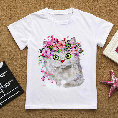 Λουλούδια Καλοκαιρινά Ρούχα Love You Γάτα Κινούμενα σχέδιαΤΠουκάμισο Βρεφικά πράγματα για κορίτσια Ρούχα για αγόρι μπλουζάκι Παιδικό μπλουζάκι αγόρι λευκό κοντομάνικο μπλουζάκι