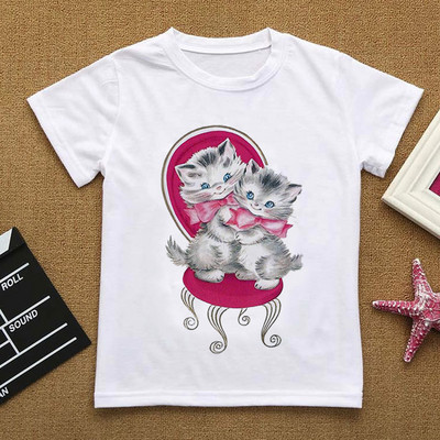Λουλούδια Καλοκαιρινά Ρούχα Love You Γάτα Κινούμενα σχέδιαΤΠουκάμισο Βρεφικά πράγματα για κορίτσια Ρούχα για αγόρι μπλουζάκι Παιδικό μπλουζάκι αγόρι λευκό κοντομάνικο μπλουζάκι