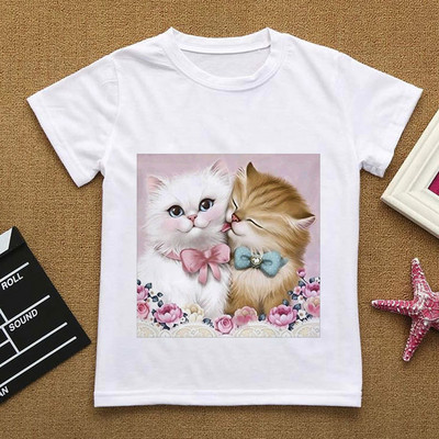 Λουλούδια Καλοκαιρινά Ρούχα Love You Γάτα Κινούμενα σχέδιαΤΠουκάμισο Βρεφικά πράγματα για κορίτσια Ρούχα για αγόρι μπλουζάκι Παιδικό μπλουζάκι αγόρι λευκό κοντομάνικο μπλουζάκι