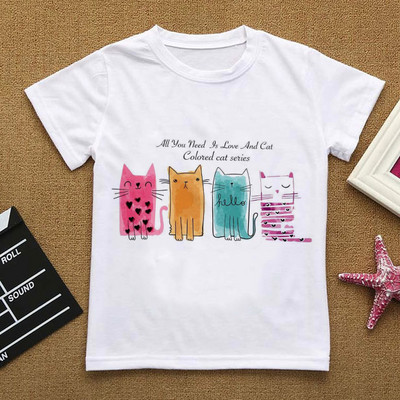 Λουλούδια Καλοκαιρινά Ρούχα Love You Γάτα Κινούμενα σχέδιαΤΠουκάμισο Βρεφικά πράγματα για κορίτσια Ρούχα για αγόρι μπλουζάκι Παιδικό μπλουζάκι αγόρι λευκό κοντομάνικο μπλουζάκι