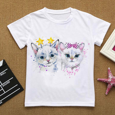 Λουλούδια Καλοκαιρινά Ρούχα Love You Γάτα Κινούμενα σχέδιαΤΠουκάμισο Βρεφικά πράγματα για κορίτσια Ρούχα για αγόρι μπλουζάκι Παιδικό μπλουζάκι αγόρι λευκό κοντομάνικο μπλουζάκι