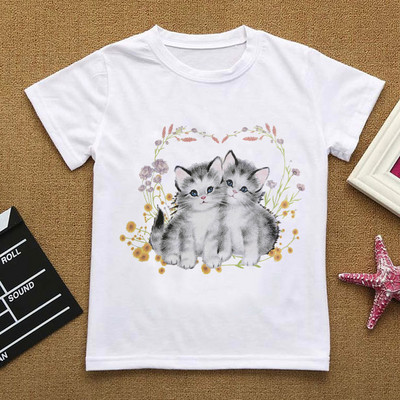 Λουλούδια Καλοκαιρινά Ρούχα Love You Γάτα Κινούμενα σχέδιαΤΠουκάμισο Βρεφικά πράγματα για κορίτσια Ρούχα για αγόρι μπλουζάκι Παιδικό μπλουζάκι αγόρι λευκό κοντομάνικο μπλουζάκι