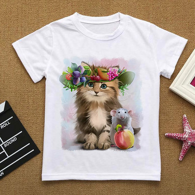 Λουλούδια Καλοκαιρινά Ρούχα Love You Γάτα Κινούμενα σχέδιαΤΠουκάμισο Βρεφικά πράγματα για κορίτσια Ρούχα για αγόρι μπλουζάκι Παιδικό μπλουζάκι αγόρι λευκό κοντομάνικο μπλουζάκι