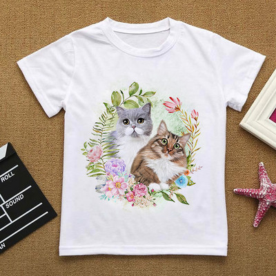 Λουλούδια Καλοκαιρινά Ρούχα Love You Γάτα Κινούμενα σχέδιαΤΠουκάμισο Βρεφικά πράγματα για κορίτσια Ρούχα για αγόρι μπλουζάκι Παιδικό μπλουζάκι αγόρι λευκό κοντομάνικο μπλουζάκι