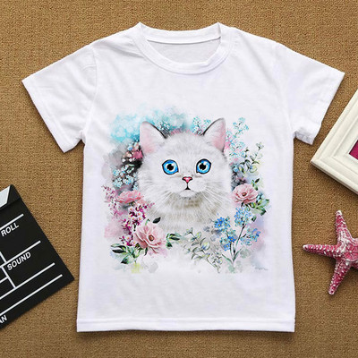 Λουλούδια Καλοκαιρινά Ρούχα Love You Γάτα Κινούμενα σχέδιαΤΠουκάμισο Βρεφικά πράγματα για κορίτσια Ρούχα για αγόρι μπλουζάκι Παιδικό μπλουζάκι αγόρι λευκό κοντομάνικο μπλουζάκι