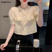 Dámske košele, ležérne, s vreckámi, jednofarebné, s nafúknutými rukávmi, elegantné, sladké, základné, univerzálne, košele, ženské elegantné, retro, klasické, štýlové, Ulzzang, šaty