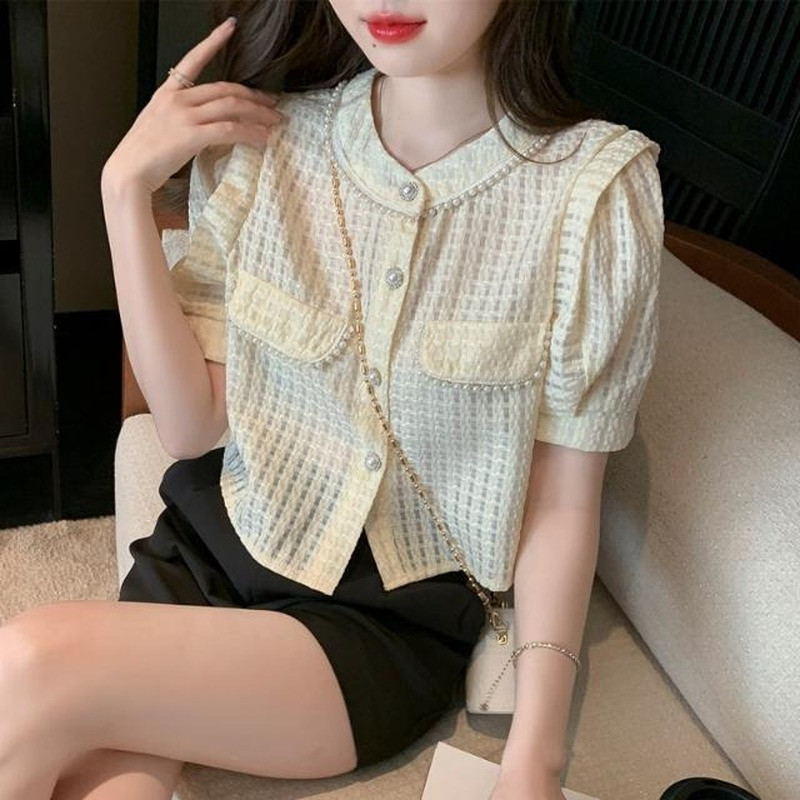 Dámske košele, ležérne, s vreckámi, jednofarebné, s nafúknutými rukávmi, elegantné, sladké, základné, univerzálne, košele, ženské elegantné, retro, klasické, štýlové, Ulzzang, šaty