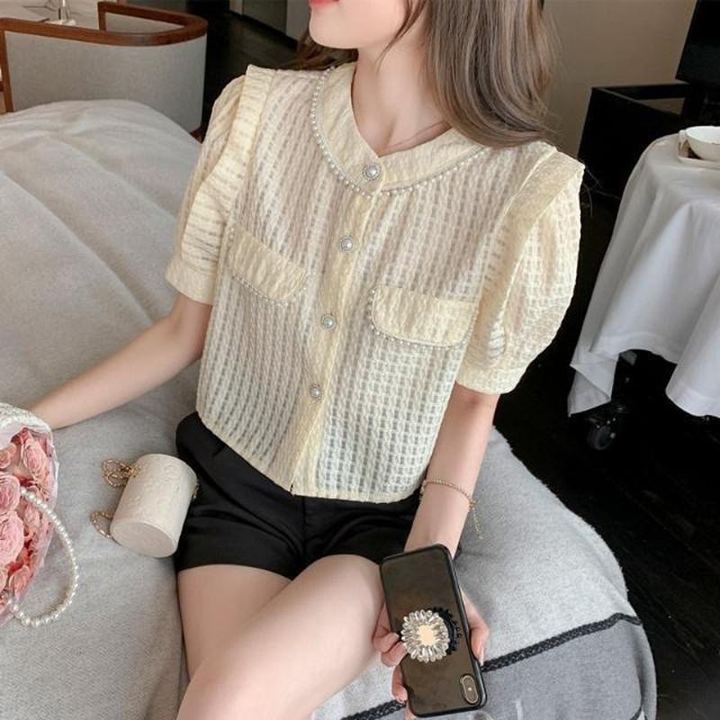 Dámske košele, ležérne, s vreckámi, jednofarebné, s nafúknutými rukávmi, elegantné, sladké, základné, univerzálne, košele, ženské elegantné, retro, klasické, štýlové, Ulzzang, šaty
