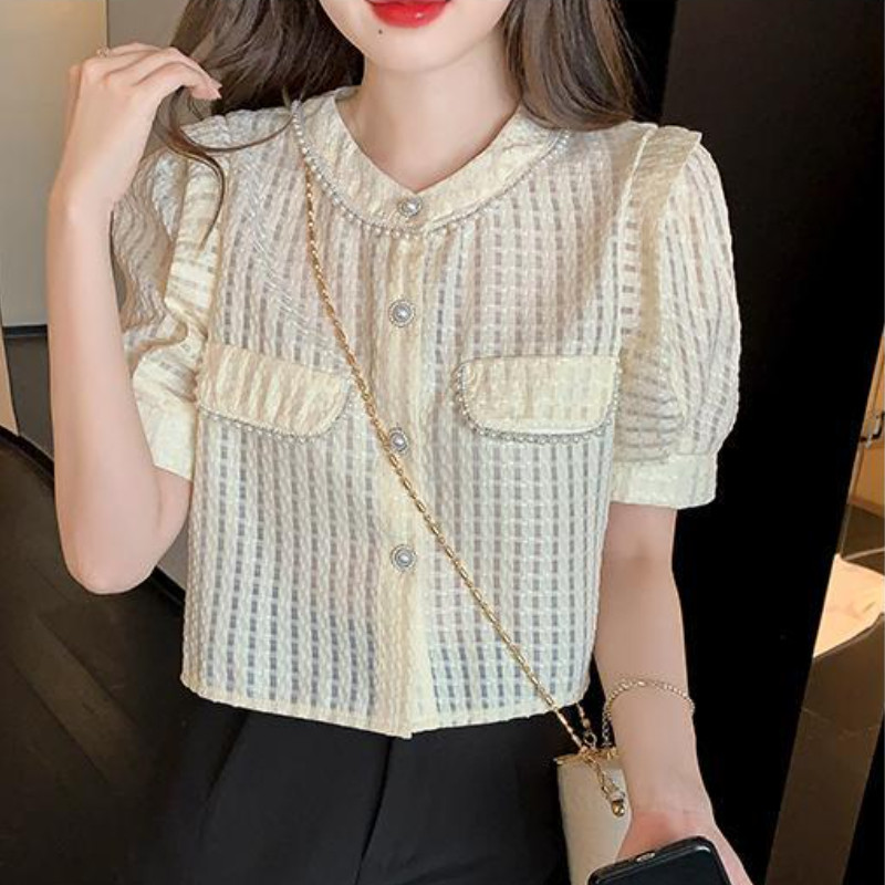 Dámske košele, ležérne, s vreckámi, jednofarebné, s nafúknutými rukávmi, elegantné, sladké, základné, univerzálne, košele, ženské elegantné, retro, klasické, štýlové, Ulzzang, šaty