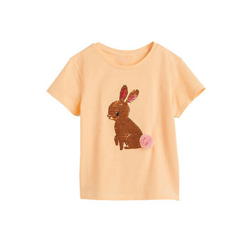 Little maven 2023 Baby Girls Summer T-shirt Lovely Pink Rabbit Sequin Βαμβακερά μπλουζάκια Μαλακά και άνετα καθημερινά ρούχα για παιδιά