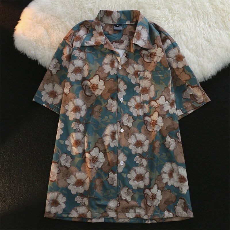 Košele Dámske Vrecká Univerzálne Retro Vintage Nový Dizajn Letné Štýlové Streetwear Útulné Tričká Ženy Kvetinové Ležérne Jednoduché Bf