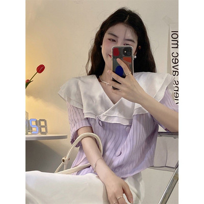 M-4XL Košulje kratkih rukava Ženski dizajn s gumbima Nabrane prugaste ležerne modne Ulzzang slatke ljetne košulje za sve kombinacije Femme Chic