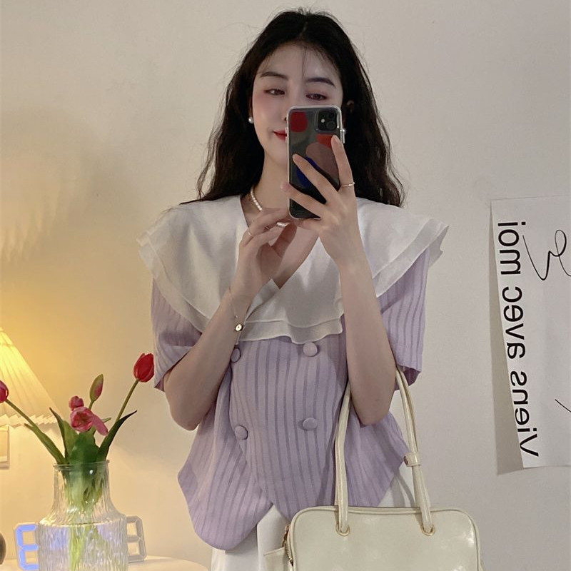 M-4XL Košulje kratkih rukava Ženski dizajn s gumbima Nabrane prugaste ležerne modne Ulzzang slatke ljetne košulje za sve kombinacije Femme Chic