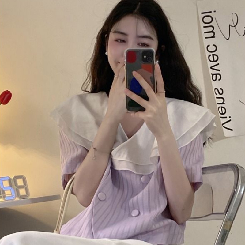 M-4XL Košulje kratkih rukava Ženski dizajn s gumbima Nabrane prugaste ležerne modne Ulzzang slatke ljetne košulje za sve kombinacije Femme Chic