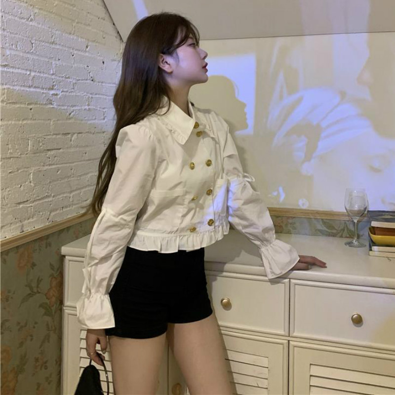 Ženske košulje s mašnom, nabranim volanima, širokim rukavima, jednobojnim dvokopčanim kopčanjem, vintage elegancijom, korejskim stilom, elegantnim, delikatnim, elegantnim, slatkim