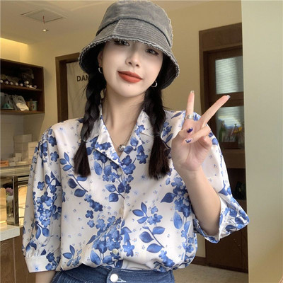 Dámske košele s vrúbkovaným vzorom, jemné voľné, módne, elegantné, francúzske, ležérne, letné, estetické, streetwear, univerzálne, pre ženy
