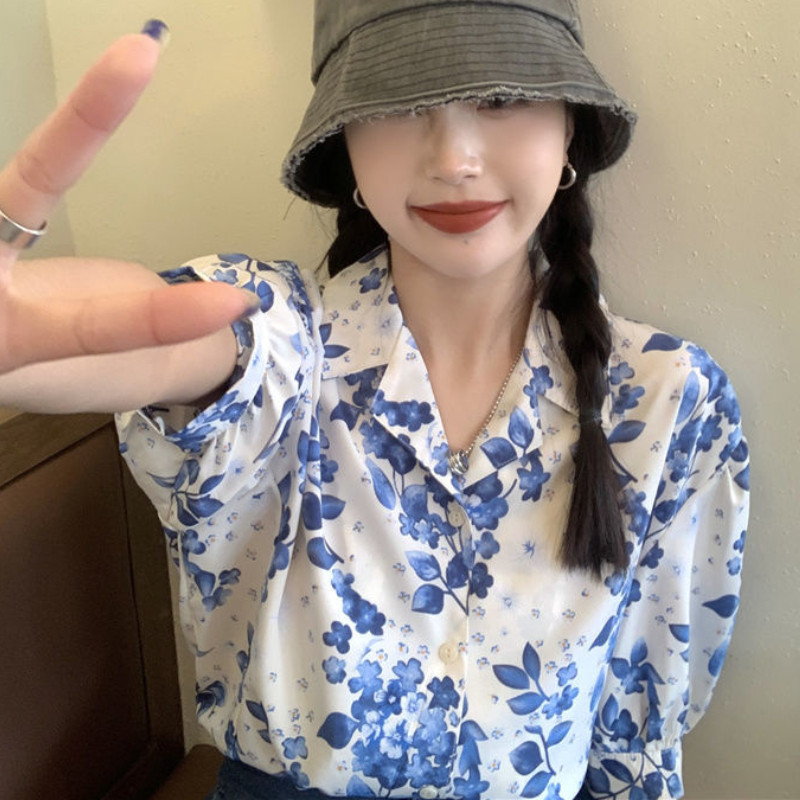 Dámske košele s vrúbkovaným vzorom, jemné voľné, módne, elegantné, francúzske, ležérne, letné, estetické, streetwear, univerzálne, pre ženy