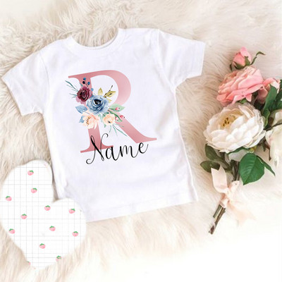 Personalizirana majica kratkih rukava za djevojčice prilagođeni inicijali s imenom Odjeća Dječja rođendanska zabava Majice kratkih rukava Dječja modna odjeća