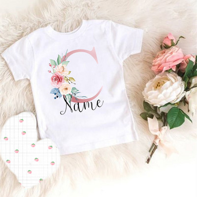 Personalizirana majica kratkih rukava za djevojčice prilagođeni inicijali s imenom Odjeća Dječja rođendanska zabava Majice kratkih rukava Dječja modna odjeća