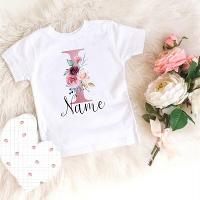 Personalizirana majica kratkih rukava za djevojčice prilagođeni inicijali s imenom Odjeća Dječja rođendanska zabava Majice kratkih rukava Dječja modna odjeća