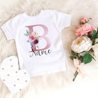 Personalizirana majica kratkih rukava za djevojčice prilagođeni inicijali s imenom Odjeća Dječja rođendanska zabava Majice kratkih rukava Dječja modna odjeća