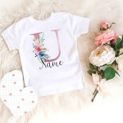 Personalizirana majica kratkih rukava za djevojčice prilagođeni inicijali s imenom Odjeća Dječja rođendanska zabava Majice kratkih rukava Dječja modna odjeća