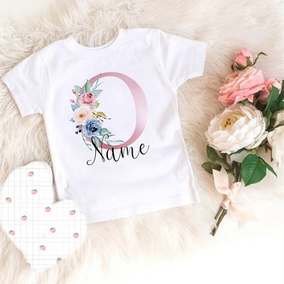Personalizirana majica kratkih rukava za djevojčice prilagođeni inicijali s imenom Odjeća Dječja rođendanska zabava Majice kratkih rukava Dječja modna odjeća