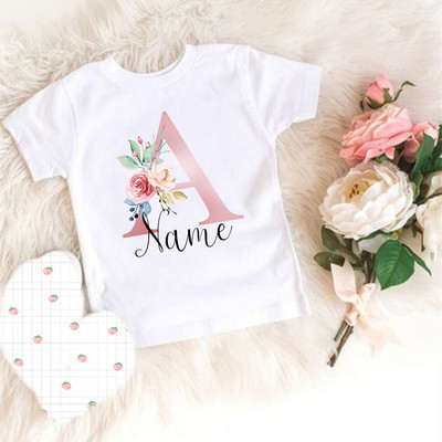 Personalizirana majica kratkih rukava za djevojčice prilagođeni inicijali s imenom Odjeća Dječja rođendanska zabava Majice kratkih rukava Dječja modna odjeća