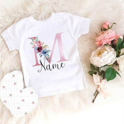Personalizirana majica kratkih rukava za djevojčice prilagođeni inicijali s imenom Odjeća Dječja rođendanska zabava Majice kratkih rukava Dječja modna odjeća