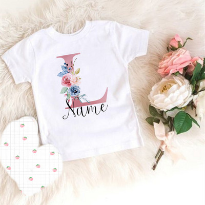 Personalizirana majica kratkih rukava za djevojčice prilagođeni inicijali s imenom Odjeća Dječja rođendanska zabava Majice kratkih rukava Dječja modna odjeća