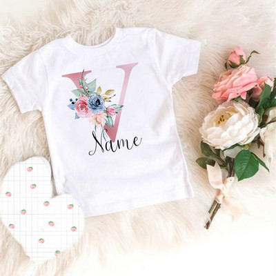 Personalizirana majica kratkih rukava za djevojčice prilagođeni inicijali s imenom Odjeća Dječja rođendanska zabava Majice kratkih rukava Dječja modna odjeća