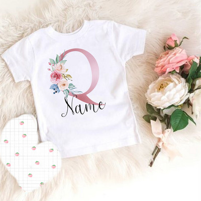 Personalizirana majica kratkih rukava za djevojčice prilagođeni inicijali s imenom Odjeća Dječja rođendanska zabava Majice kratkih rukava Dječja modna odjeća