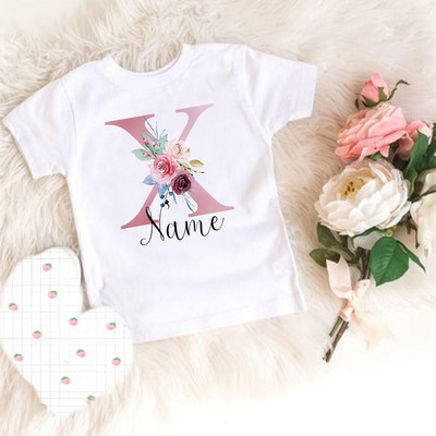 Personalizirana majica kratkih rukava za djevojčice prilagođeni inicijali s imenom Odjeća Dječja rođendanska zabava Majice kratkih rukava Dječja modna odjeća