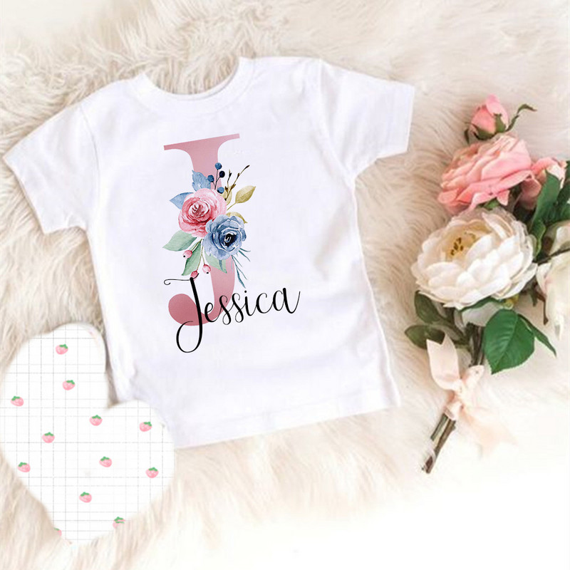 Personalizirana majica kratkih rukava za djevojčice prilagođeni inicijali s imenom Odjeća Dječja rođendanska zabava Majice kratkih rukava Dječja modna odjeća