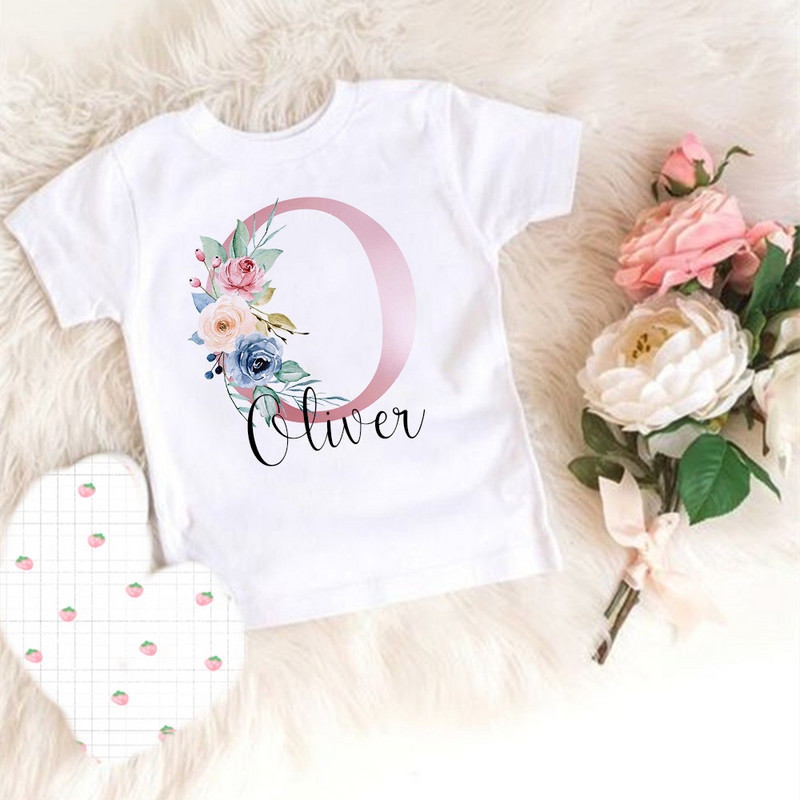 Personalizirana majica kratkih rukava za djevojčice prilagođeni inicijali s imenom Odjeća Dječja rođendanska zabava Majice kratkih rukava Dječja modna odjeća