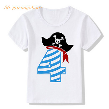 Χρόνια πολλά Skull πειρατής 7 8 9 χρονών γραφικά μπλουζάκια αγόρι μπλουζάκια αγόρια-ρούχα παιδικά ρούχα κορίτσια πουκάμισα παιδικά μπλουζάκια