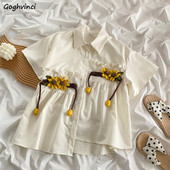 Košulje kratkih rukava Ženske nepravilne 3D cvjetne dekoracije Retro Kawaii Sveučilišna moda Ležerna mlada nježna blagdanska majica