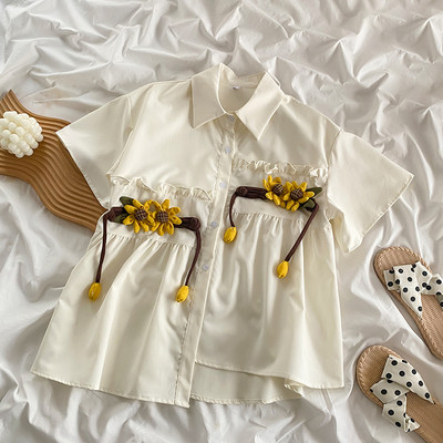 Košulje kratkih rukava Ženske nepravilne 3D cvjetne dekoracije Retro Kawaii Sveučilišna moda Ležerna mlada nježna blagdanska majica