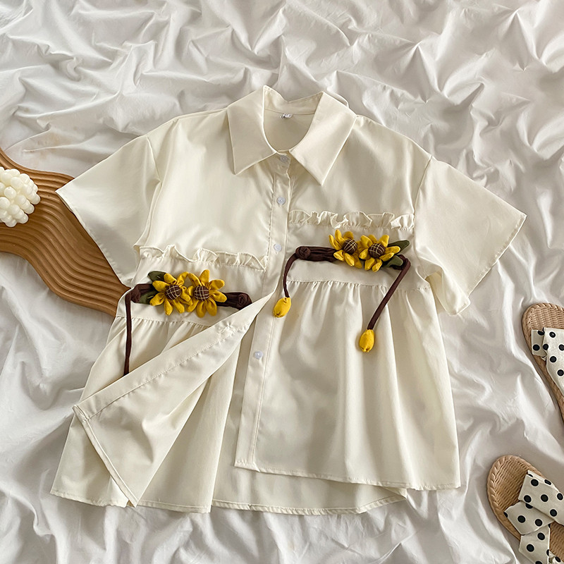 Košulje kratkih rukava Ženske nepravilne 3D cvjetne dekoracije Retro Kawaii Sveučilišna moda Ležerna mlada nježna blagdanska majica