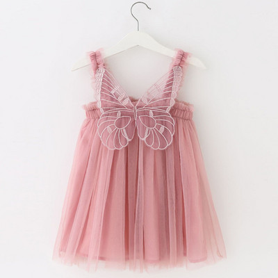 Gaun Bayi Kupu-kupu dengan Sayap Bordir Gadis Cantik Musim Panas Stroberi Baru Dalam Gaun Pakaian Tulle Baru Lahir untuk Pesta Ulang Tahun