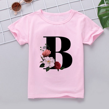 Νέο νήπιο πουκάμισο για κορίτσια ροζ ρούχα Εφηβικά μπλουζάκια Παιδικά μπλουζάκια αλφάβητο καινοτομία για κορίτσια μπλουζάκια με λαιμόκοψη κοντό μανίκι