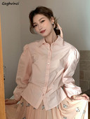 Košulja Ženska Proljetna Jednobojna Jednostavna Lanter rukava Elegantna Uredska Ženska Sve za sve Slatke Djevojke Estetska Popularna Slobodno vrijeme Ulzzang Ins