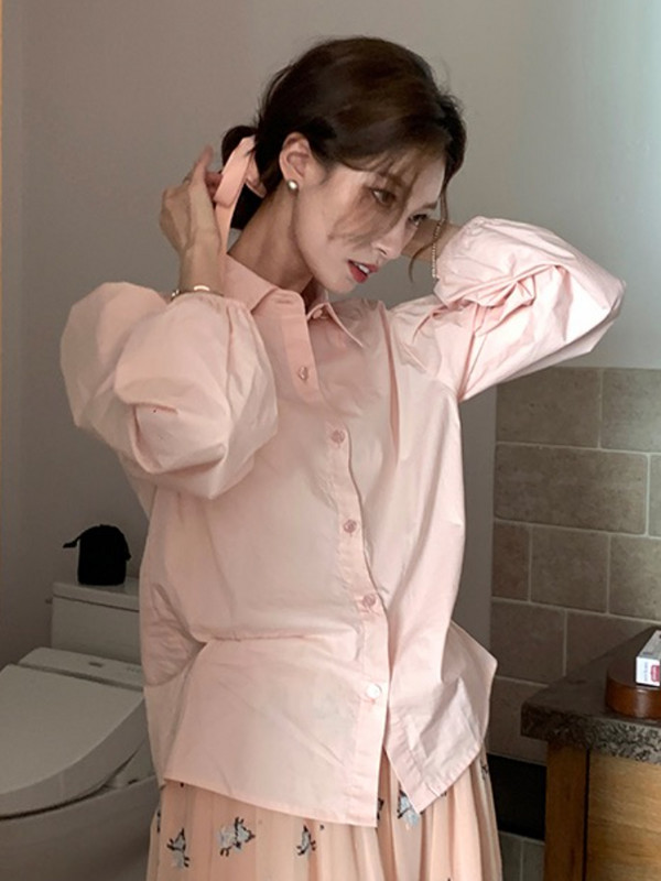 Košulja Ženska Proljetna Jednobojna Jednostavna Lanter rukava Elegantna Uredska Ženska Sve za sve Slatke Djevojke Estetska Popularna Slobodno vrijeme Ulzzang Ins