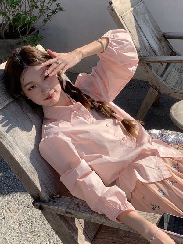 Košulja Ženska Proljetna Jednobojna Jednostavna Lanter rukava Elegantna Uredska Ženska Sve za sve Slatke Djevojke Estetska Popularna Slobodno vrijeme Ulzzang Ins