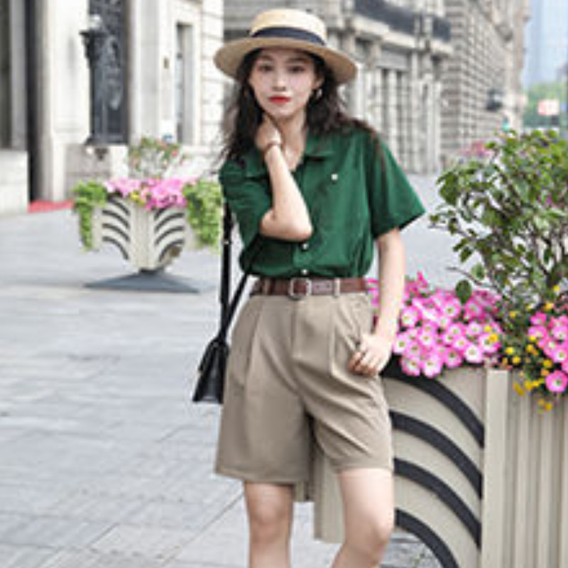 Moteriški marškiniai trumpomis rankovėmis, solidžios kišenės Рубашки Mujer Retro Basic Streetwear Design Prašmatnus Ulzzang Ins Populiarus vasaros plonas koledžas