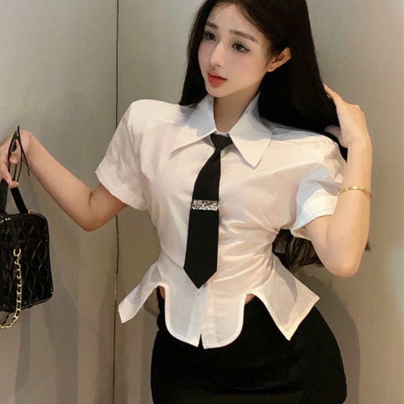 Tričká Dámske Sexy Nepravidelný Kórejský Štýl Móda Streetwear Ležérne Dámske Nové Letné Očarujúce Zrelý Temperament Jednofarebné Vzorované Slim