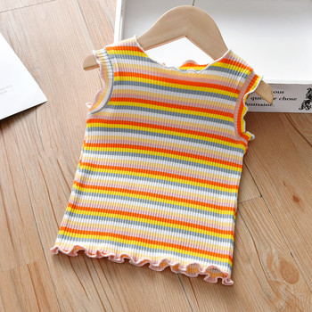 1-7 годишна жилетка за момичета 100% памук Детска лятна тениска Бебешко бельо с дъгови райета Малки тиранти Без ръкави Tide